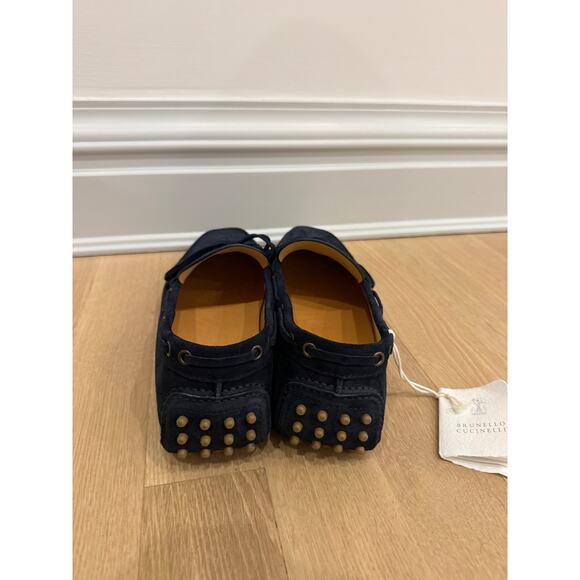 Brunello Cucinelli Lace-detailed navy suede loafers w/tag - Mens EU 46 main image 6